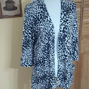STUDIO WORKS Animal Print Leopard Open Front Cardigan Jacket 3/4 Sleeves M